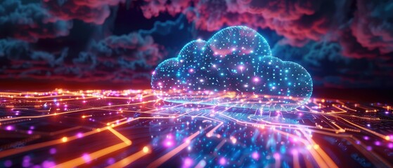 Obraz premium Futuristic Digital Cloud Computing Network Hologram in Stunning Quality