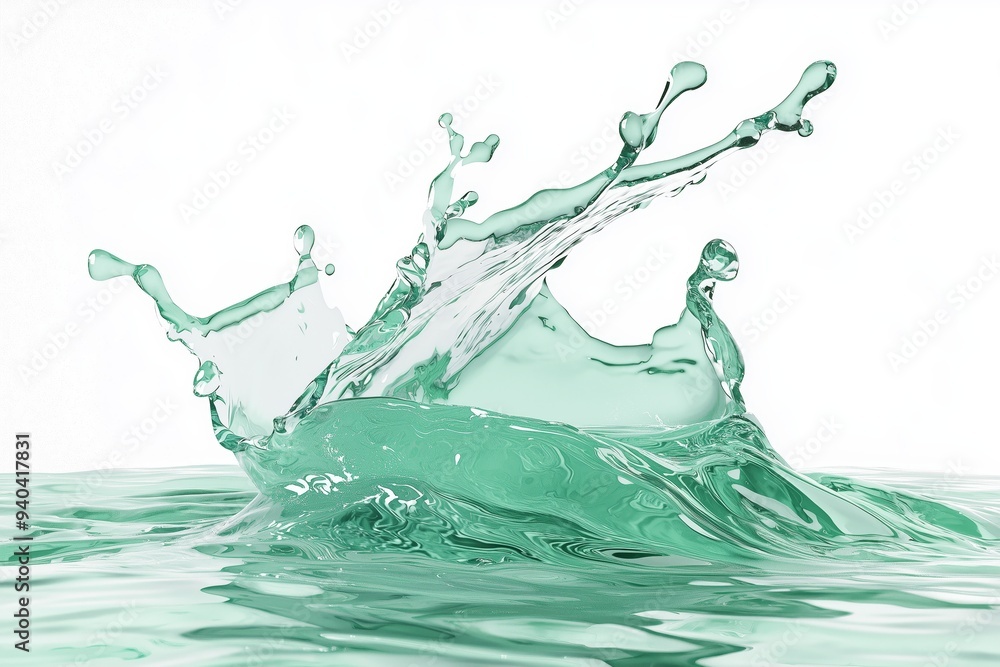 Aufkleber a dynamic splash of green liquid captured against a white background, creating a vivid and refreshin