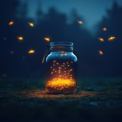Magical Summer Evening Glow - Enchanting 3D Illustration of Fireflies Dancing in the Night Sky