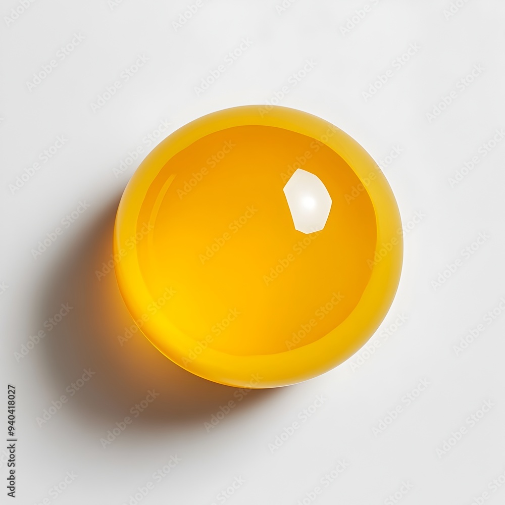 Aufkleber a vibrant yellow paperweight placed at the center of a clean white surface creating a minimalist and