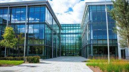 Modern university building with glass walls
