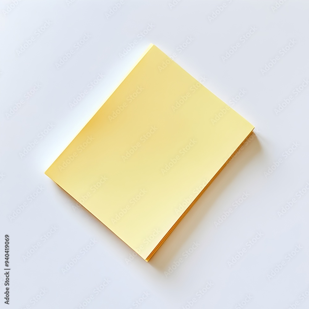 Poster centered yellow sticky note pad placed on a plain white surface creating a clean and minimal composi