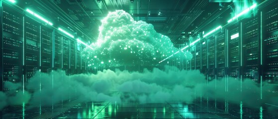 Futuristic Cloud Computing Network in Hologram Display, Vibrant Quality Visualization Concept