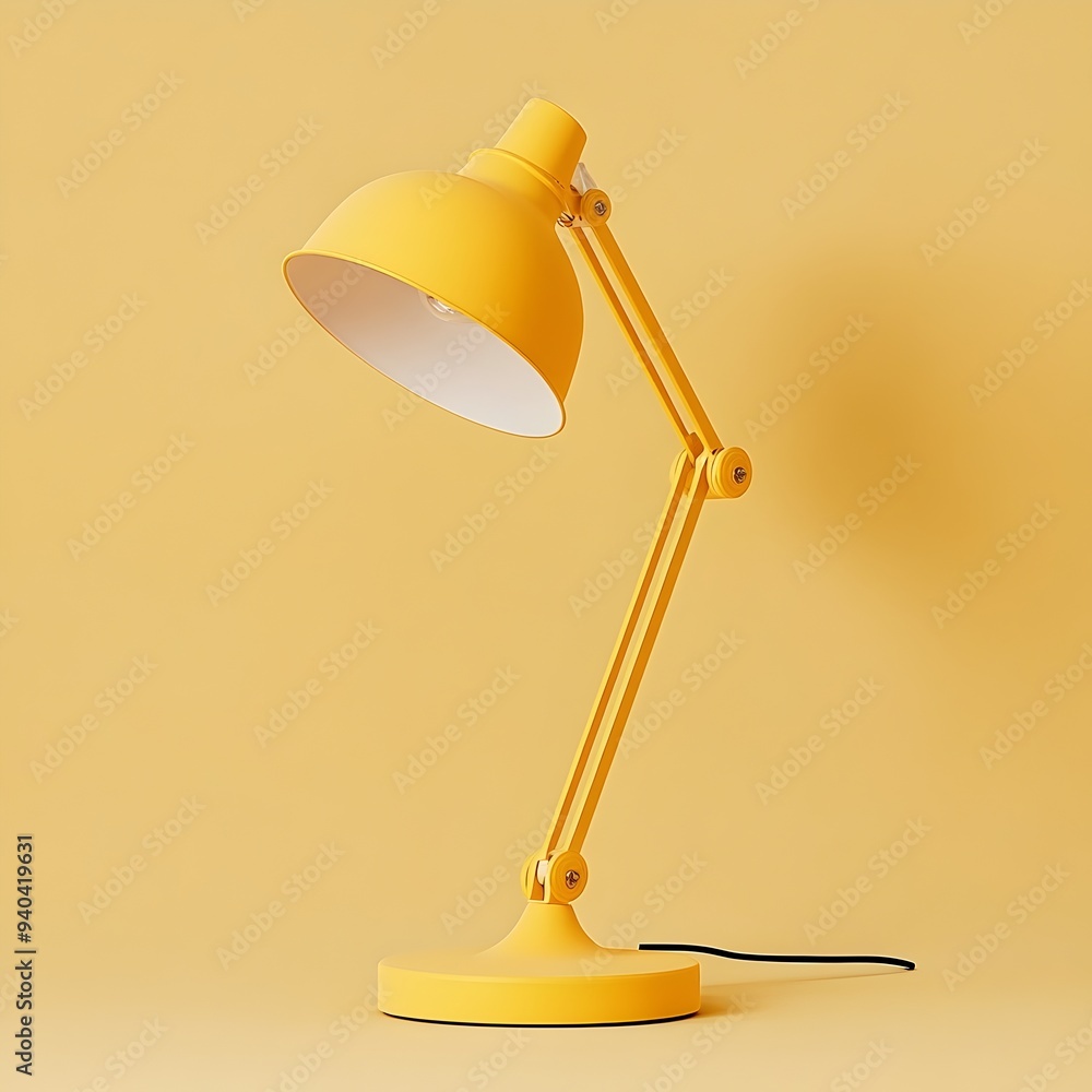 Aufkleber a sleek and luminous yellow desk lamp standing upright at the center of a plain background creating 