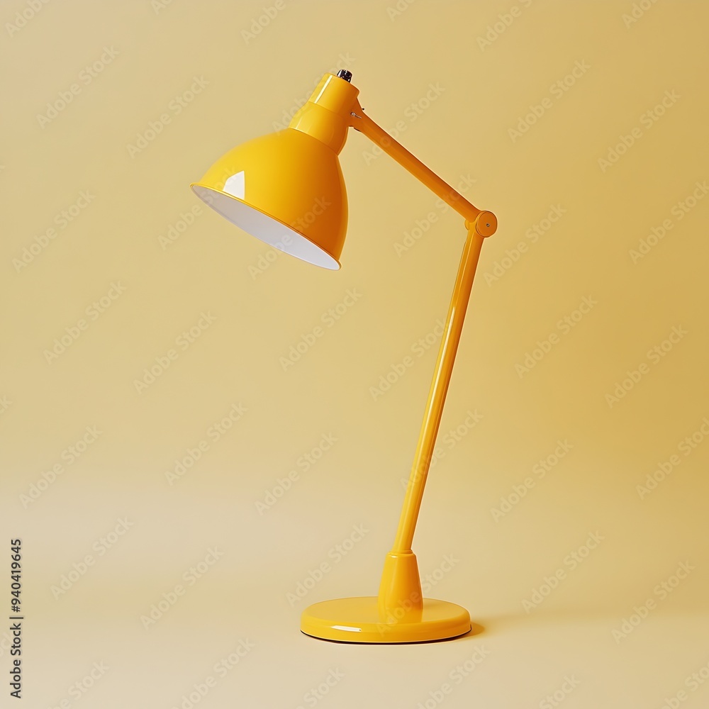 Poster upright standing yellow desk lamp centered and isolated on a plain minimalist background the simple 