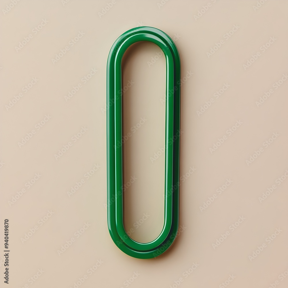Poster a green paper clip placed centrally on a light plain background creating a modern minimalistic compo