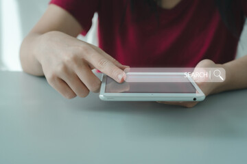 Information Technology Search. Business using computers and smartphone, Data Search Technology, Search Engine Optimization, data, website usage, digital connections, search, technology concept.