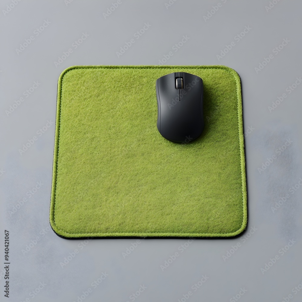 Poster Photograph of a green mouse pad placed at the center isolated on a plain uncluttered surface  Simple minimalist design with clean background for product display or office workspace concepts