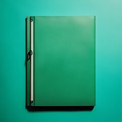 Green Binder Lying Flat at the Center of a Plain Surface with Isolated Minimal Background
