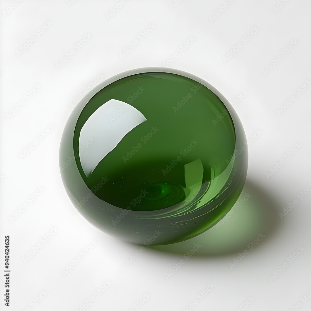 Poster minimalist and elegant green paperweight placed at the center of a white background creating a simpl