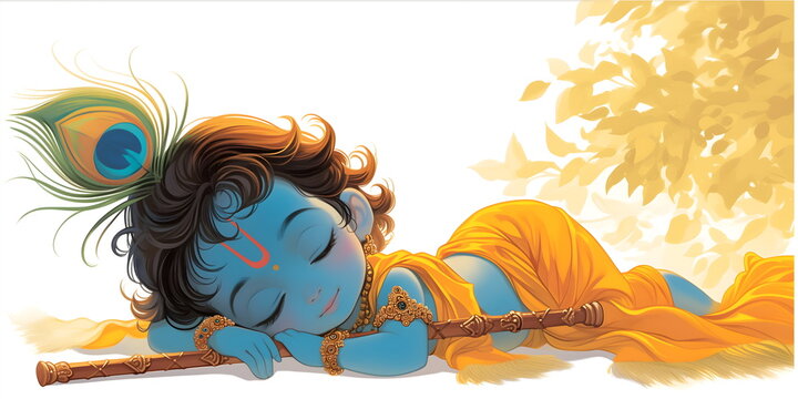  Happy Krishna Janmashtami, Baby Krishna with Lord Krishna with peacock feather and flute