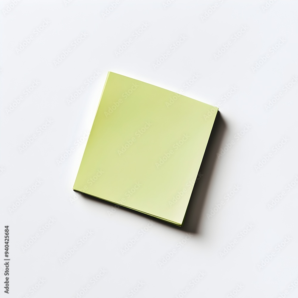 Aufkleber a photograph showcasing a green sticky note pad placed at the center of a plain white surface creati