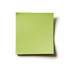 Close up photograph of a green sticky note pad placed at the center of a plain white surface  The image showcases the simple minimalist design of the office supply item against a clean