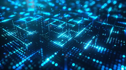 Obraz premium 5. Abstract tech background featuring glowing blue pixelated text BLACK FRIDAY, dark digital backdrop, cyberpunk style, arcade font with neon light effect, technology theme, digital grid pattern,
