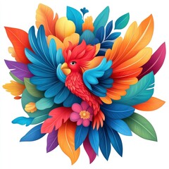 Fototapeta premium Colorful Bird in a Floral Bouquet