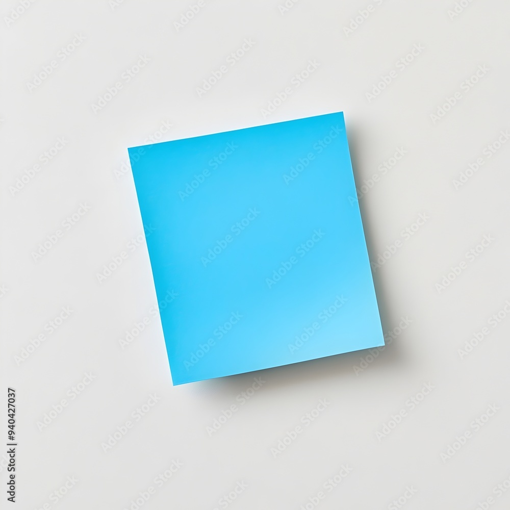 Poster a simple and minimalist composition featuring a blue sticky note pad placed at the center of a clean