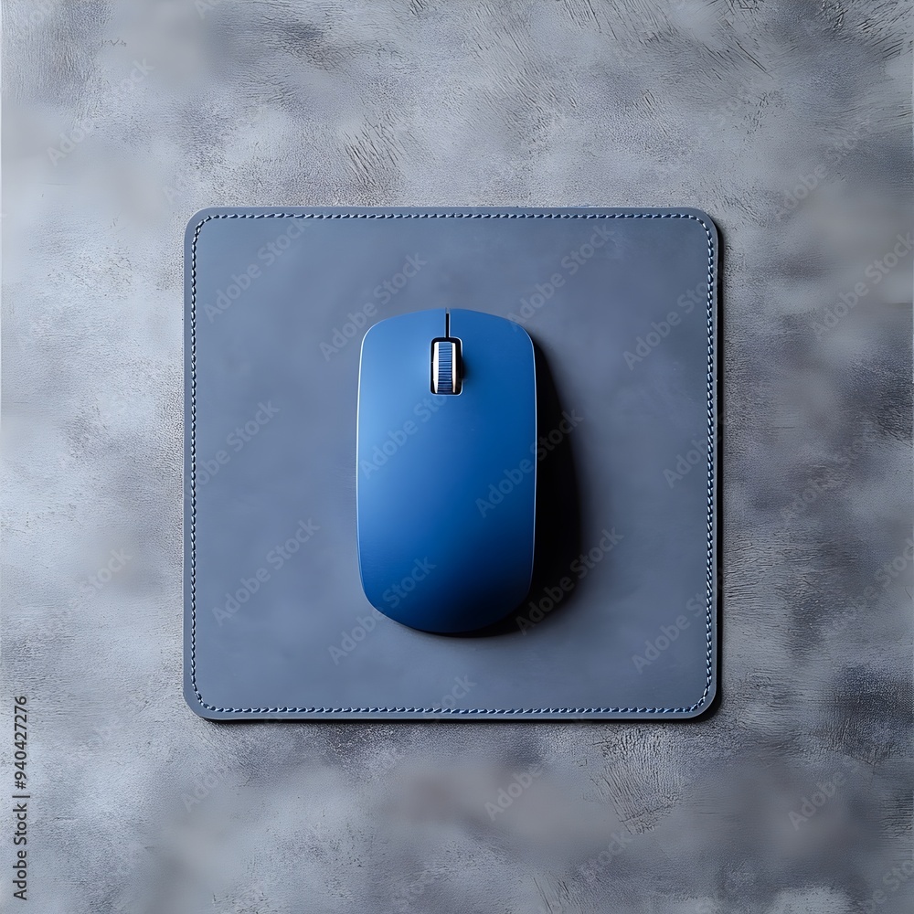 Poster blue mouse pad centered and isolated on a plain minimalist surface background for digital office and