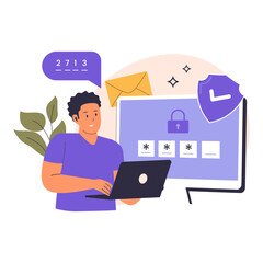 2-Step authentication illustration web page. Illustration for websites, landing pages, mobile applications, posters and banners. Trendy flat vector illustration