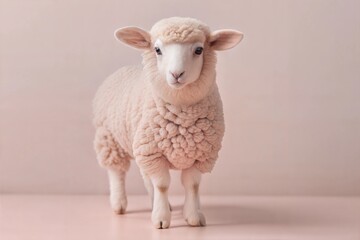 Fototapeta premium Adorable Fluffy Lamb in Minimalist Studio Setting