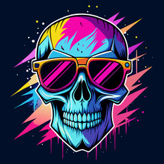 cool grunge skull head vector illustration, wear urban colorfull sunglasses.