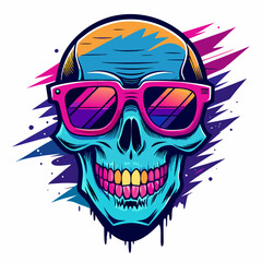 Fototapeta premium cool grunge skull head vector illustration, wear urban colorfull sunglasses.