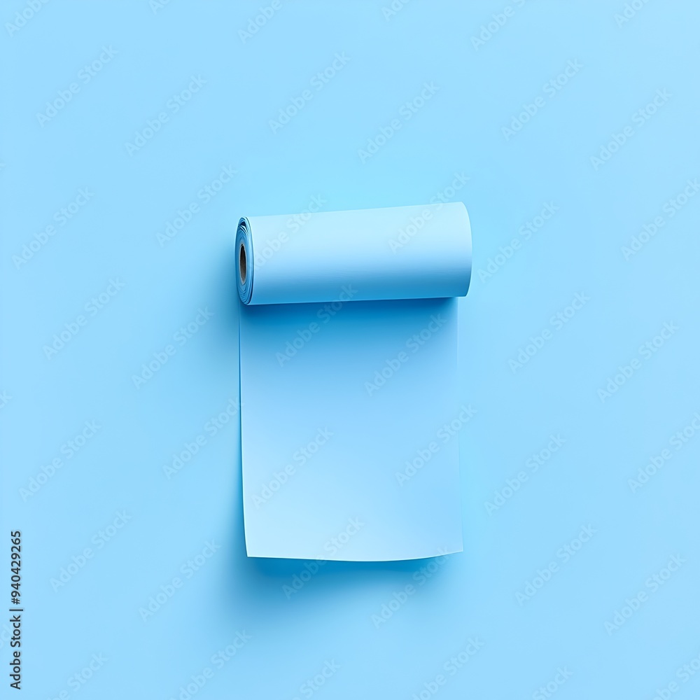 Aufkleber closeup of a blue sticky note roll placed at the center of a plain background the simple design and 