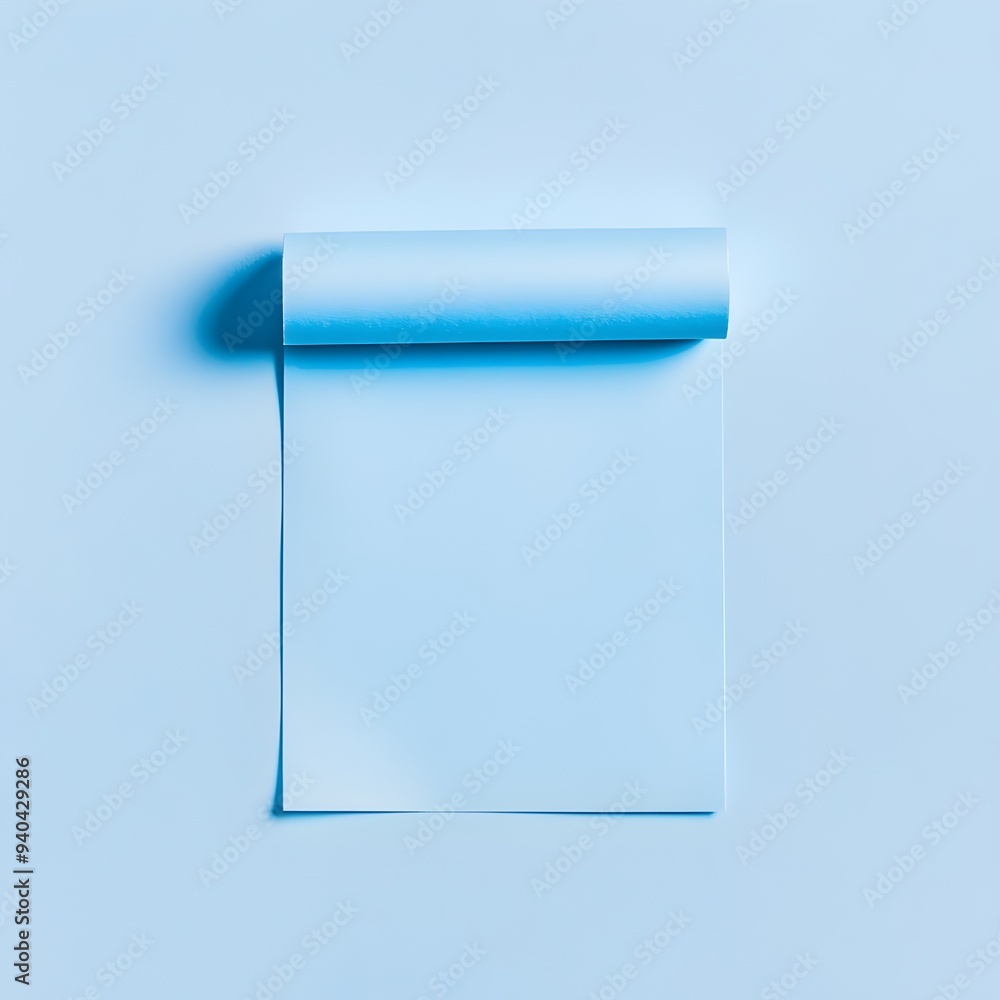 Poster a blue sticky note roll placed centrally on a plain white background the stationery item is isolated