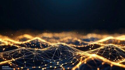 Illuminated Data Network: Futuristic Glowing Lines and Nodes on Dark Background