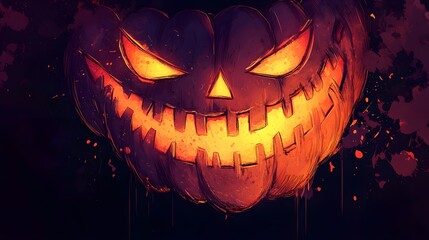 A menacing pumpkin grinning with glowing orange light, perfect for Halloween.