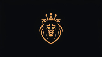 Minimalistic logo of a lion with a crown on a shield.vector illustration on a black background