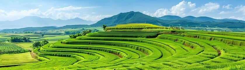 Sustainable agriculture with contour plowing, terraced hills, Sustainable agriculture fields and hills, Innovation