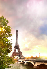 Naklejka premium Paris sunset background. Eiffel Tower, France