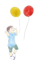 風船を見て喜ぶ男の子のイラスト