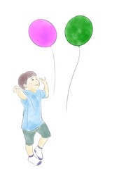 風船を見て喜ぶ男の子のイラスト