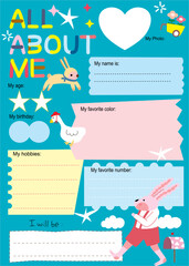 Obraz premium elements, back to school, Cute All about me, cute cartoon all about me and student, baby shower card, school all about me