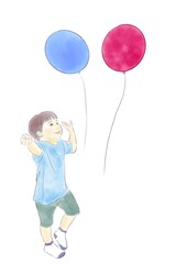 風船を見て喜ぶ男の子のイラスト