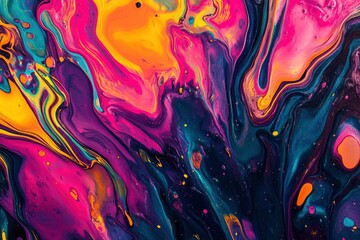 Colorful abstract liquid glass background. wallpaper neon. Fluid painting abstract texture. Intensive colorful mix of acrylic neon colors, ai