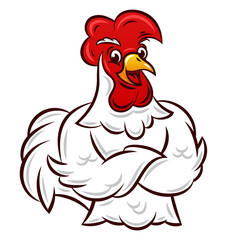 Rooster illustration mascot logo folds its arms

