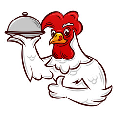 Rooster illustration mascot logo bring dishes
