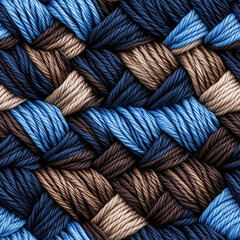 Intricate Braided Rope Texture with Blue and Brown Tones, Close-Up View