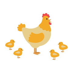 Vector Illustration of Hen with Chicks