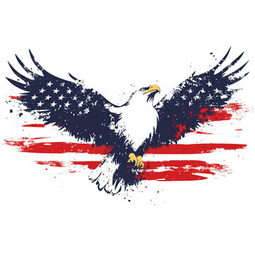 flying eagle American themed  illustration with paint splatter