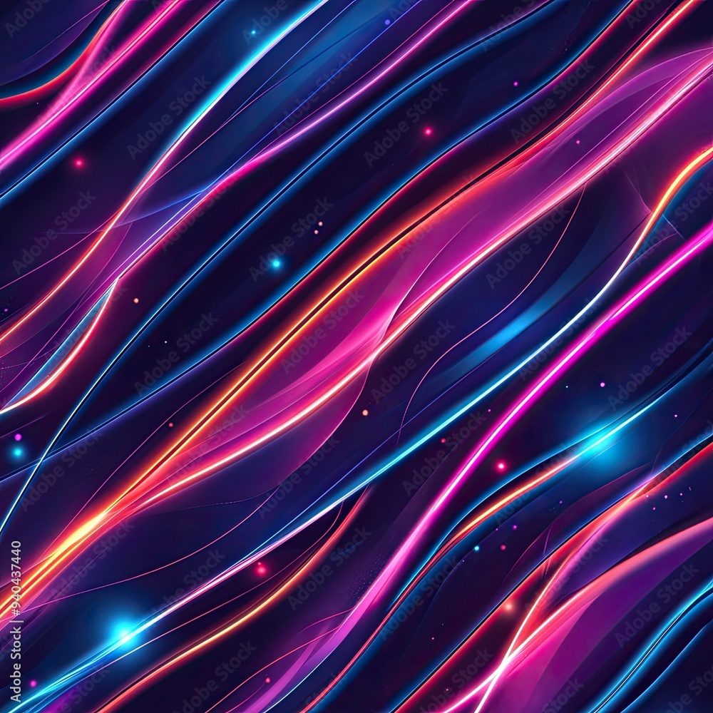 Poster a vibrant abstract background featuring flowing waves of pink and blue light, creating a dynamic and
