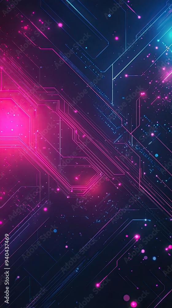 Poster a vibrant abstract background featuring neon lights and circuit patterns, perfect for technology and