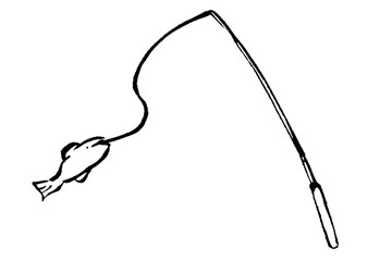Fototapeta premium 筆タッチの釣りのモノクロ線画イラスト