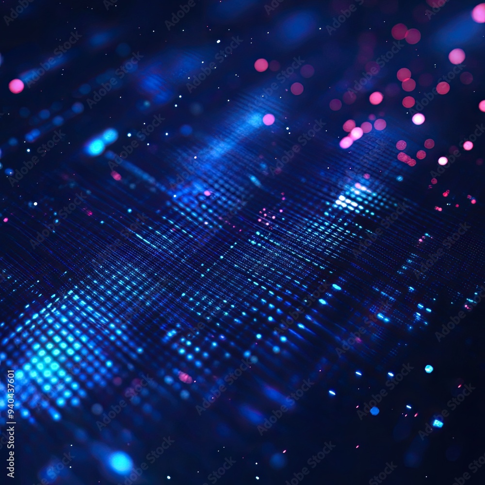 Poster abstract digital background with glowing blue and pink particles. perfect for technology and data vi