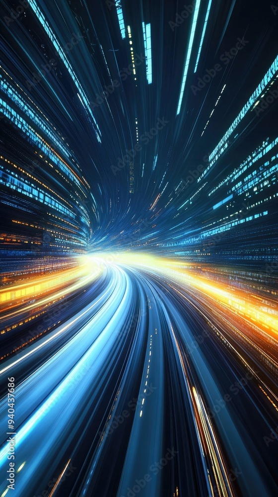 Poster dynamic light trails create a mesmerizing sense of speed and motion in a vibrant and colorful backgr