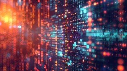 Obraz premium Abstract digital background with binary code and ai computations: a captivating visual representation showcasing the intricate interplay of technological advancement and digital innovation
