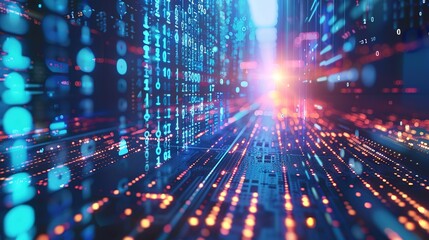 Obraz premium Abstract digital background with binary code and ai computations: a captivating visual representation showcasing the intricate interplay of technological advancement and digital innovation