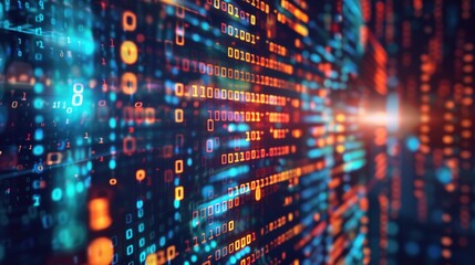 Abstract digital background with binary code and ai computations: a captivating visual representation showcasing the intricate interplay of technological advancement and digital innovation